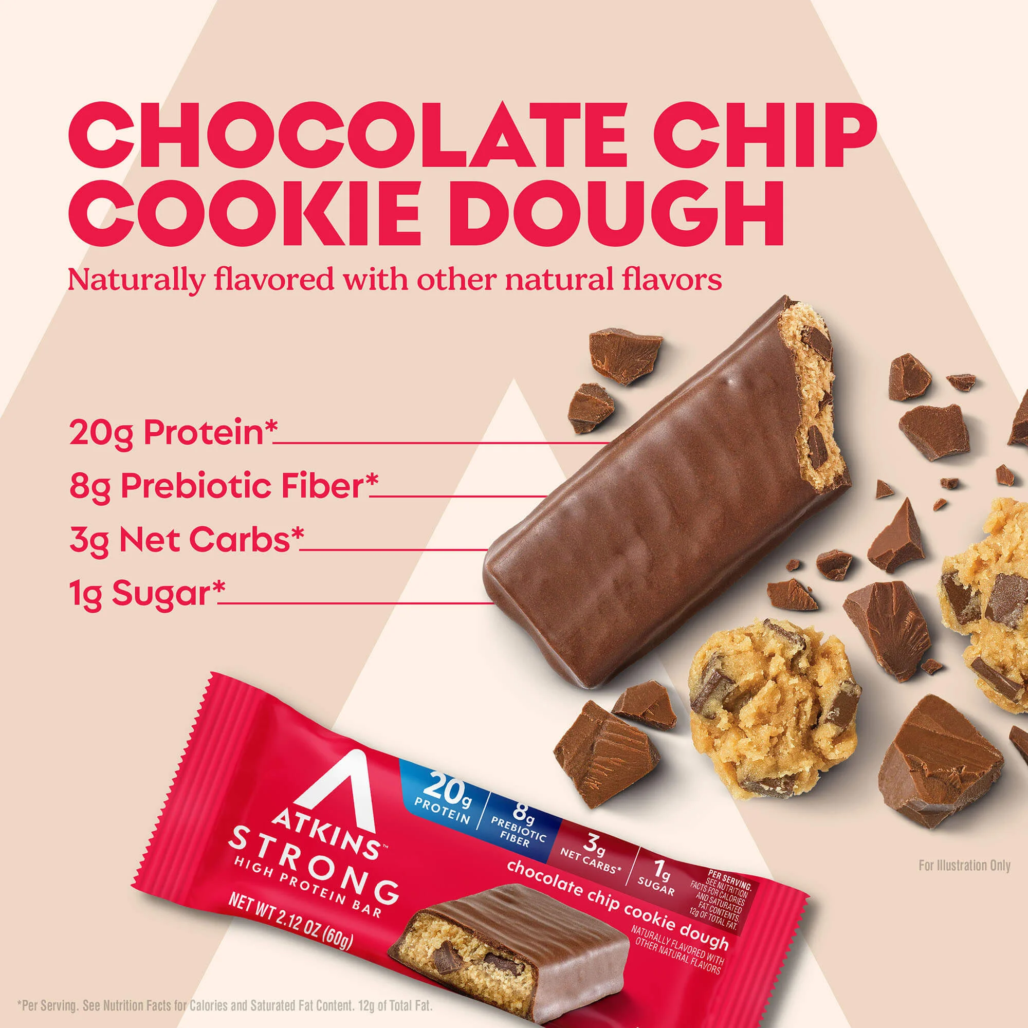 Atkins Strong Chocolate Chip Cookie Dough 20g Protein Bar - Image 3
